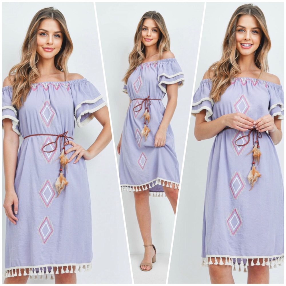 Linen Off Shoulder Feather Dress Size Small Medium Large Women 4 6 8 10